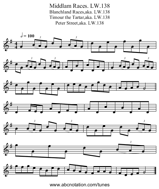 Middlam Races. LW.138 - staff notation