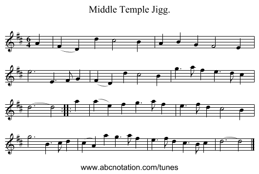 Middle Temple Jigg. - staff notation