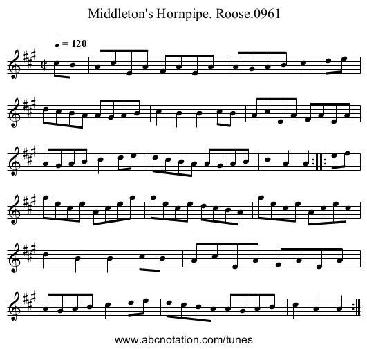 Middleton's Hornpipe. Roose.0961 - staff notation