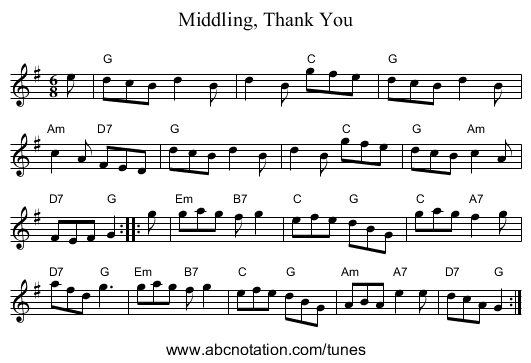 Middling, Thank You - staff notation