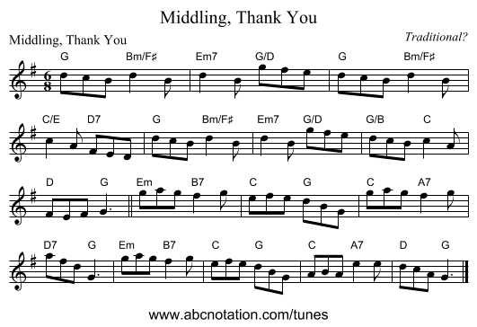 Middling, Thank You - staff notation