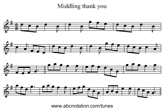 Middling thank you - staff notation
