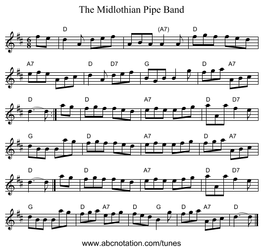 Midlothian Pipe Band, The - staff notation
