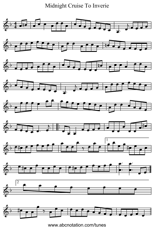 Midnight Cruise To Inverie - staff notation