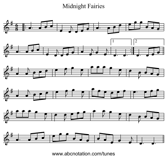 Midnight Fairies - staff notation
