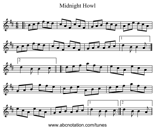 Midnight Howl - staff notation
