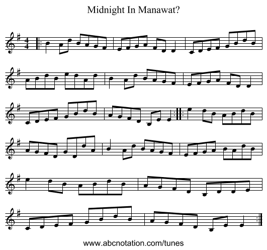 Midnight In Manawat? - staff notation