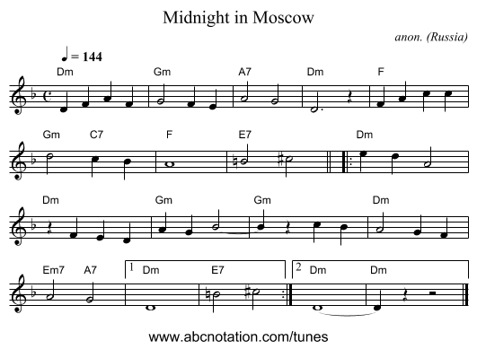Midnight in Moscow - staff notation