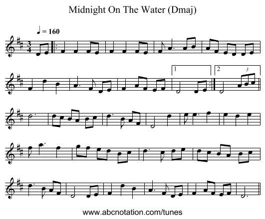 Midnight On The Water (Dmaj) - staff notation