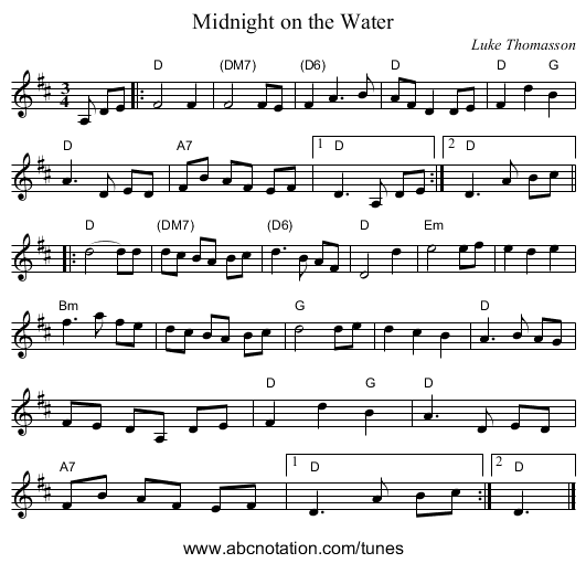 Midnight on the Water - staff notation