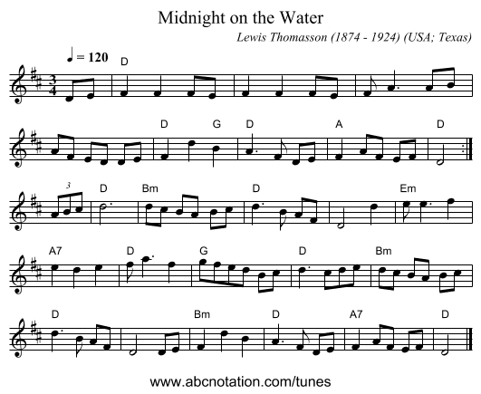 Midnight on the Water - staff notation