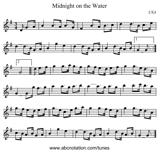 Midnight on the Water - staff notation