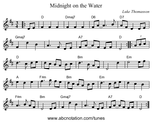 Midnight on the Water - staff notation