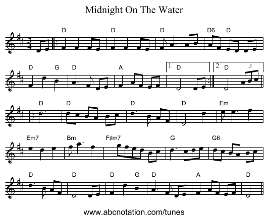 Midnight On The Water - staff notation