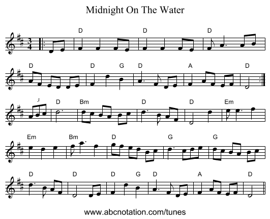 Midnight On The Water - staff notation