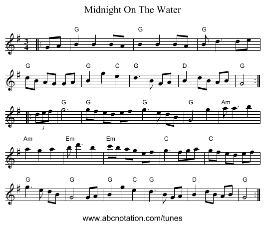 Midnight On The Water - staff notation