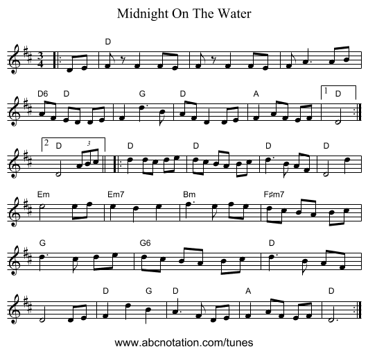 Midnight On The Water - staff notation