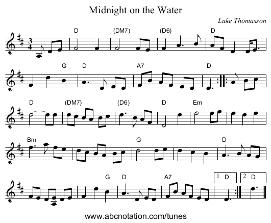 Midnight on the Water - staff notation