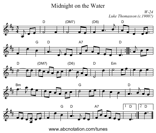 Midnight on the Water - staff notation