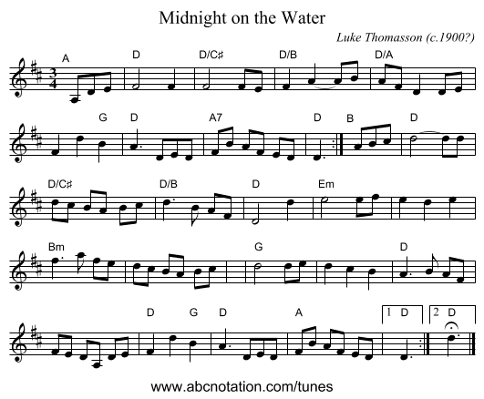 Midnight on the Water - staff notation