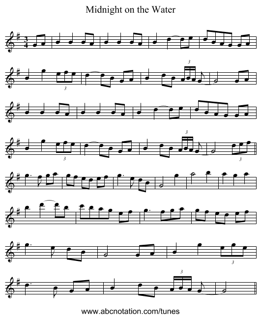 Midnight on the Water - staff notation