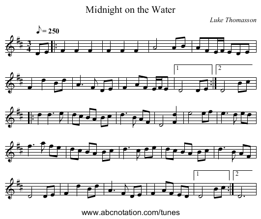 Midnight on the Water - staff notation