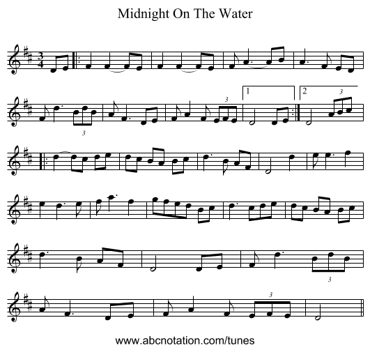 Midnight On The Water - staff notation