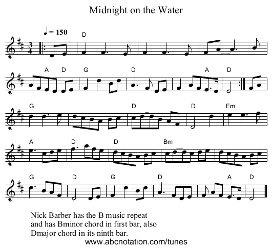 Midnight on the Water - staff notation