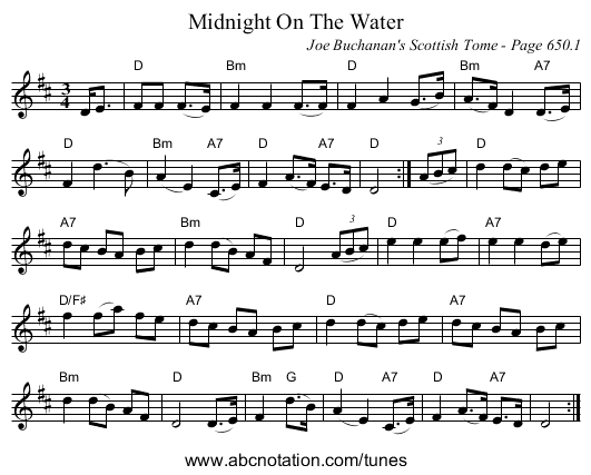 Midnight On The Water - staff notation