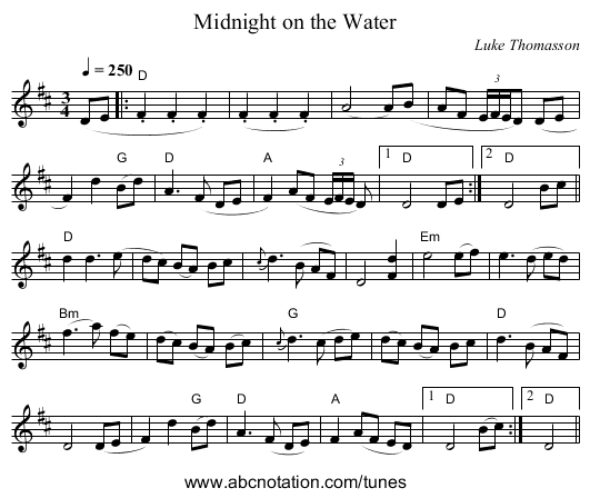 Midnight on the Water - staff notation