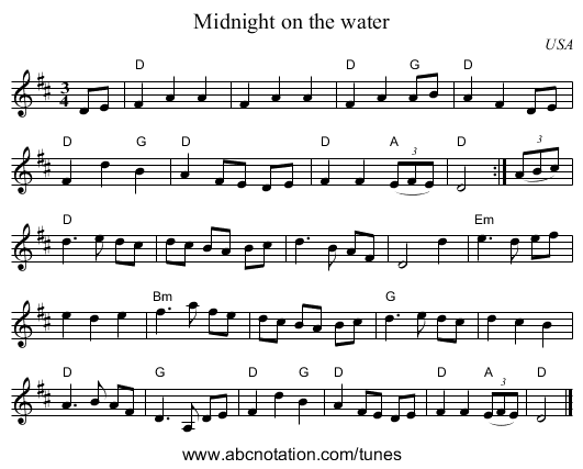 Midnight on the water - staff notation