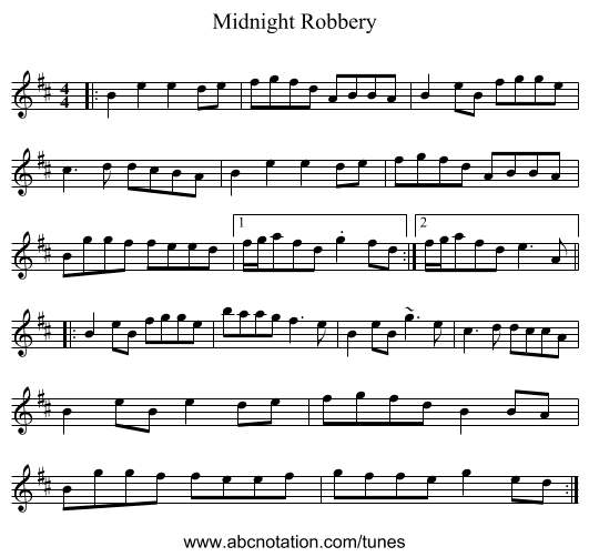 Midnight Robbery - staff notation