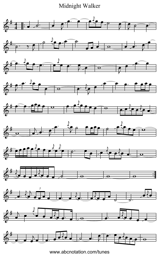 Midnight Walker - staff notation