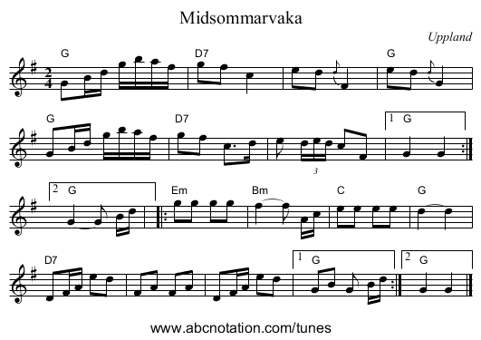 Midsommarvaka - staff notation