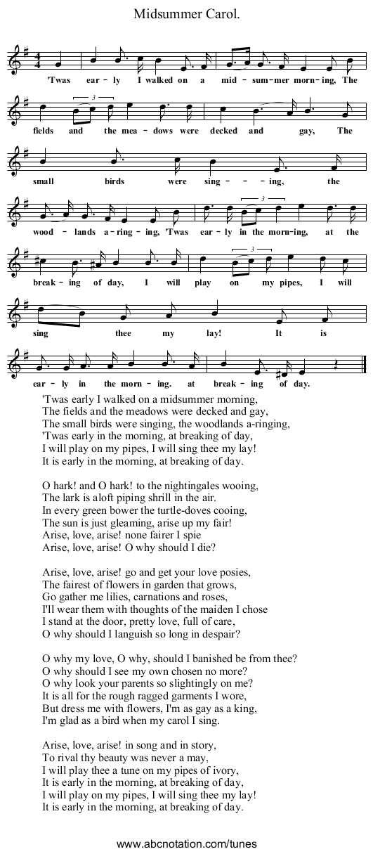 Midsummer Carol. - staff notation