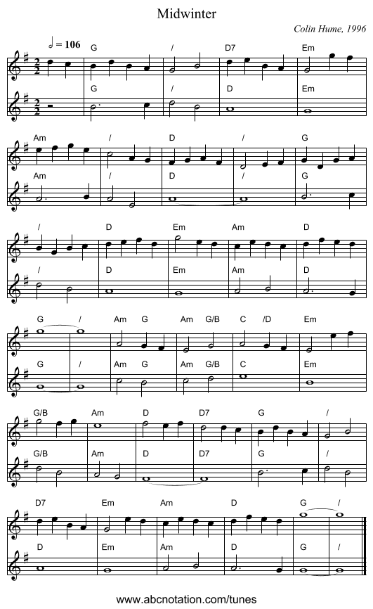 Midwinter - staff notation