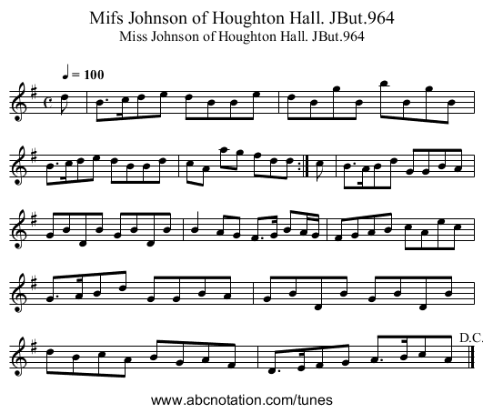 Mifs Johnson of Houghton Hall. JBut.964 - staff notation