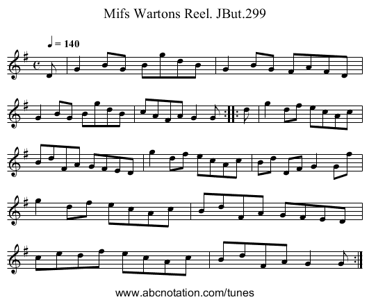 Mifs Wartons Reel. JBut.299 - staff notation
