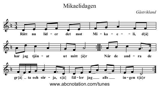 Mikaelidagen - staff notation