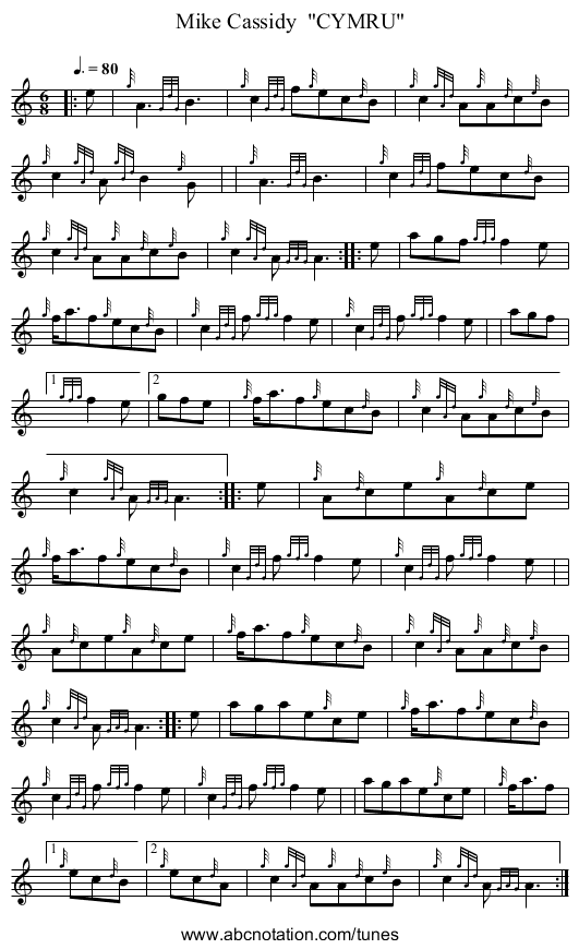 Mike Cassidy  CYMRU - staff notation