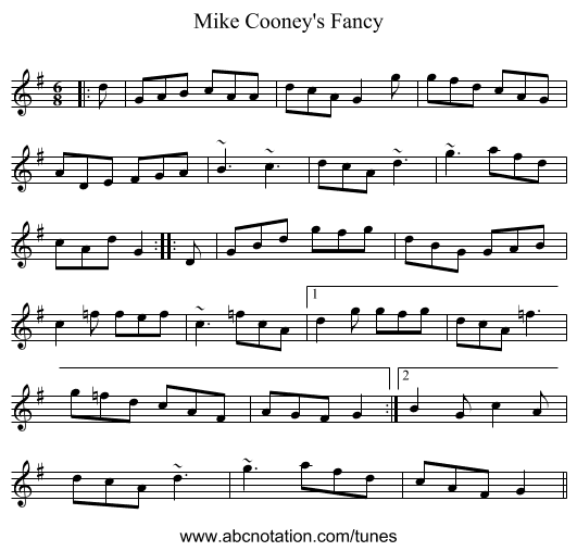 Mike Cooney's Fancy - staff notation