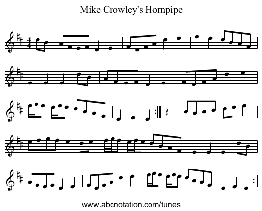 Mike Crowley's Hornpipe - staff notation