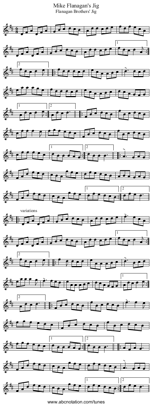 Mike Flanagan's Jig - staff notation