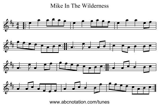 Mike In The Wilderness - staff notation