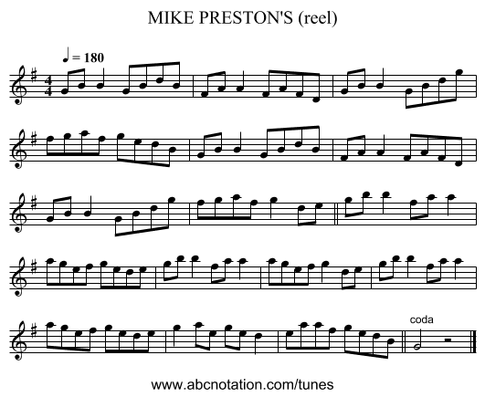 MIKE PRESTON'S (reel) - staff notation