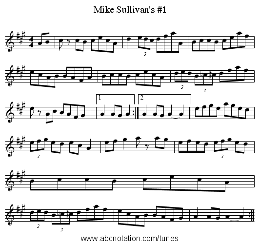 Mike Sullivan's #1 - staff notation