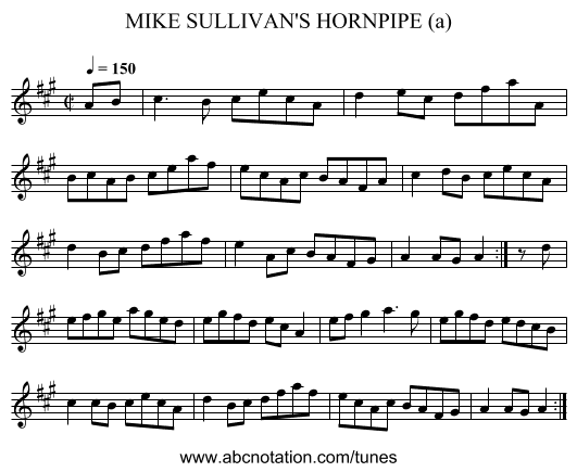 MIKE SULLIVAN'S HORNPIPE (a) - staff notation
