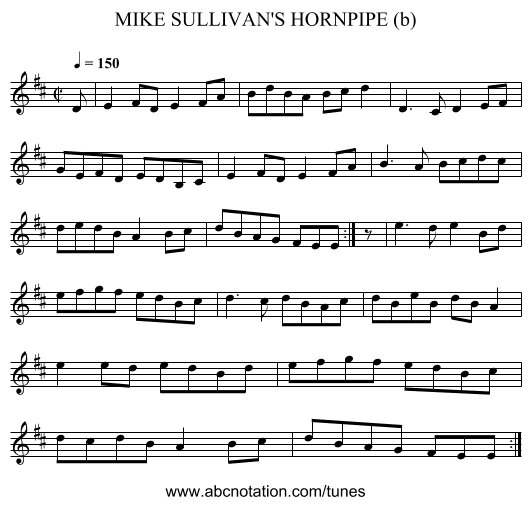 MIKE SULLIVAN'S HORNPIPE (b) - staff notation