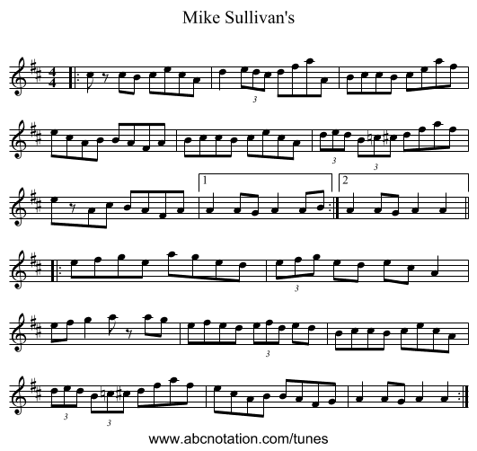 Mike Sullivan's - staff notation