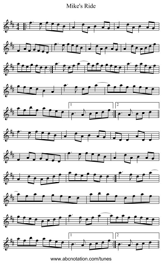 Mike's Ride - staff notation